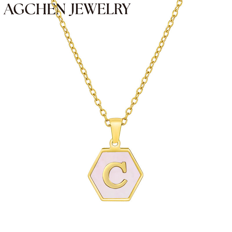 AG Hexagonal Shell Letter Pendant Necklace