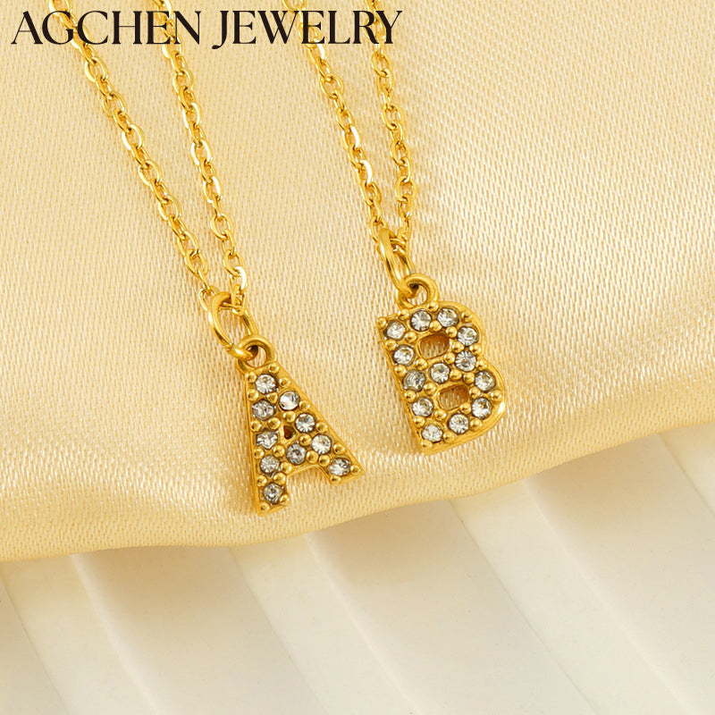 AG Stainless Steel Zirconia Letter Necklace