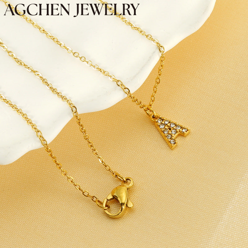 AG Stainless Steel Zirconia Letter Necklace