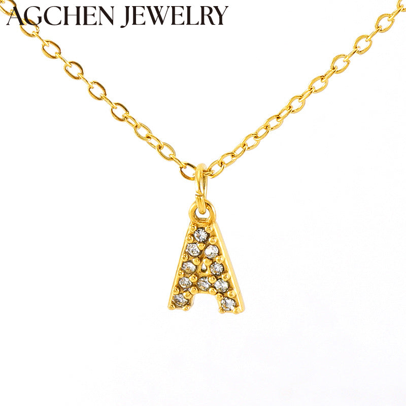 AG Stainless Steel Zirconia Letter Necklace
