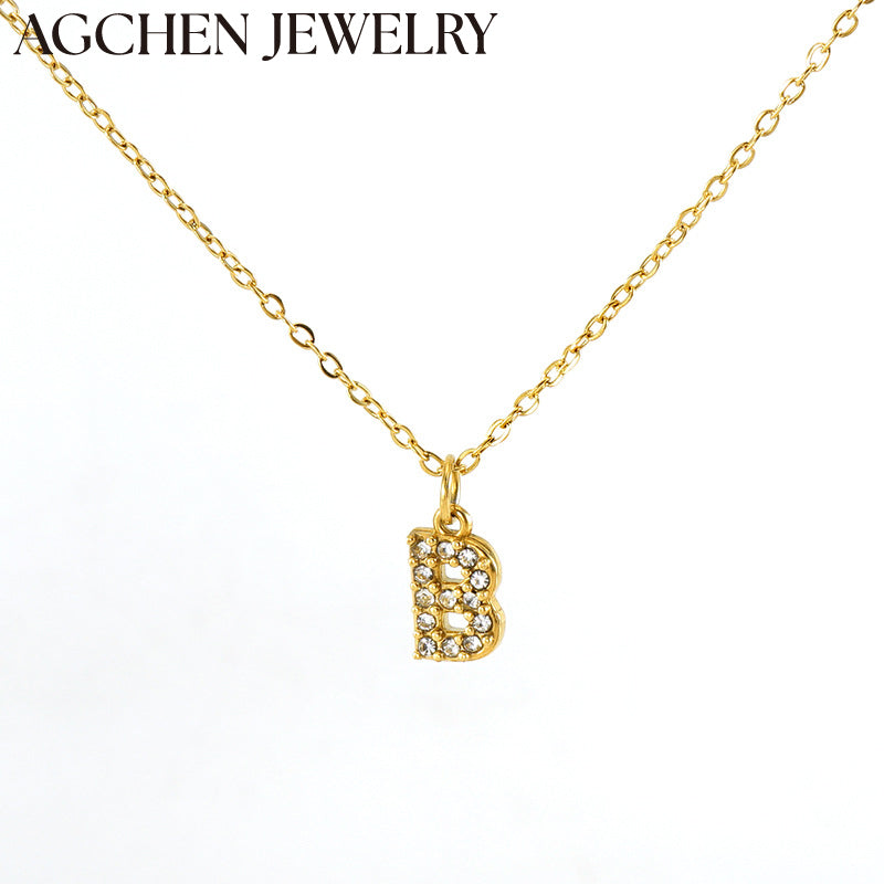 AG Stainless Steel Zirconia Letter Necklace