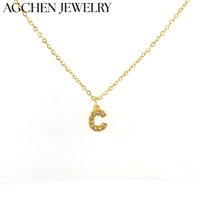 AG Stainless Steel Zirconia Letter Necklace