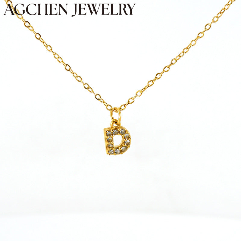 AG Stainless Steel Zirconia Letter Necklace