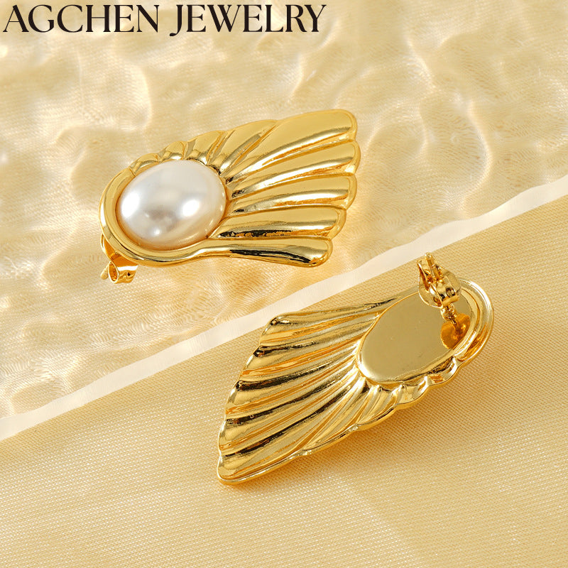 AG Gold Stainless Steel Pearl Stud Earrings
