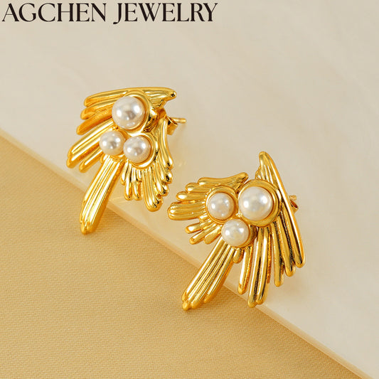 AG Women's Gold Pearl Stud Earrings