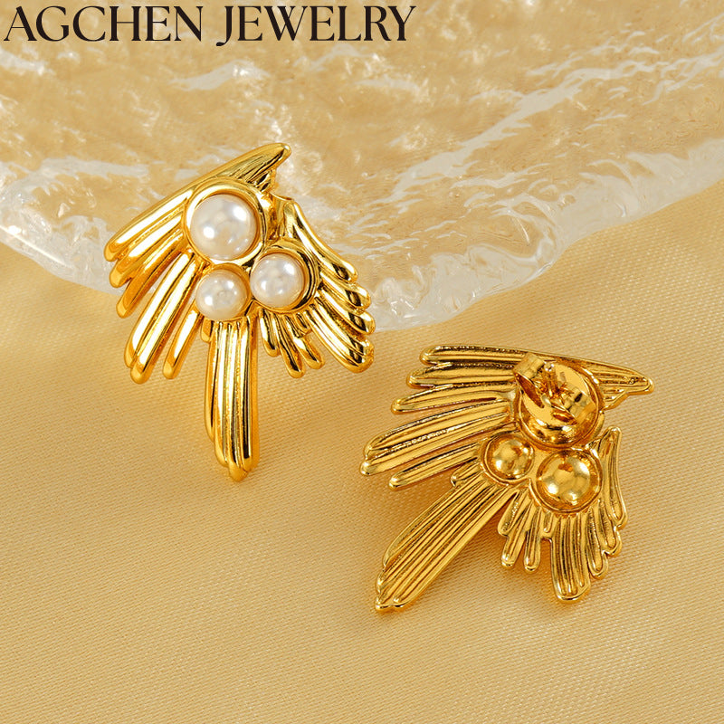 AG Women's Gold Pearl Stud Earrings