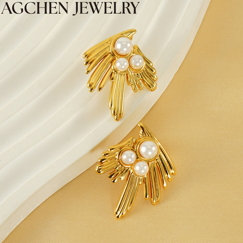 AG Women's Gold Pearl Stud Earrings