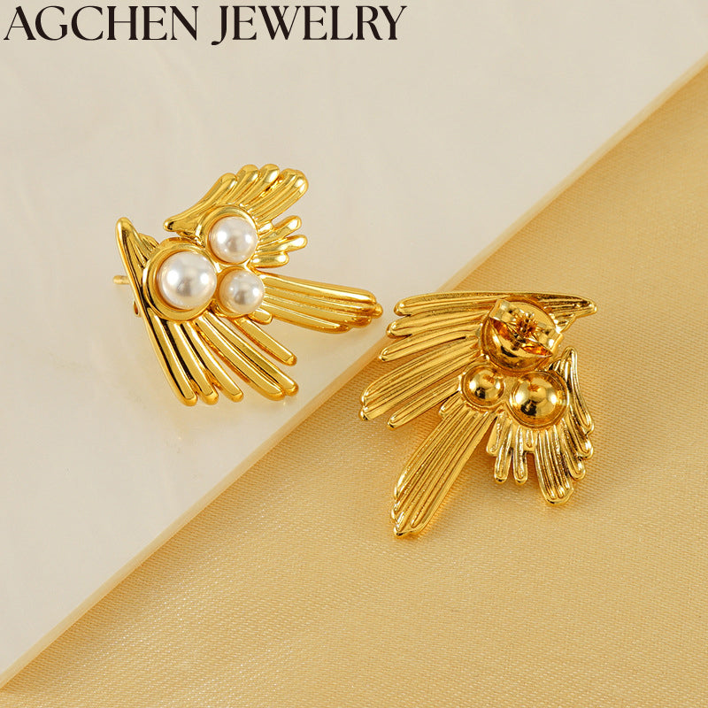 AG Women's Gold Pearl Stud Earrings