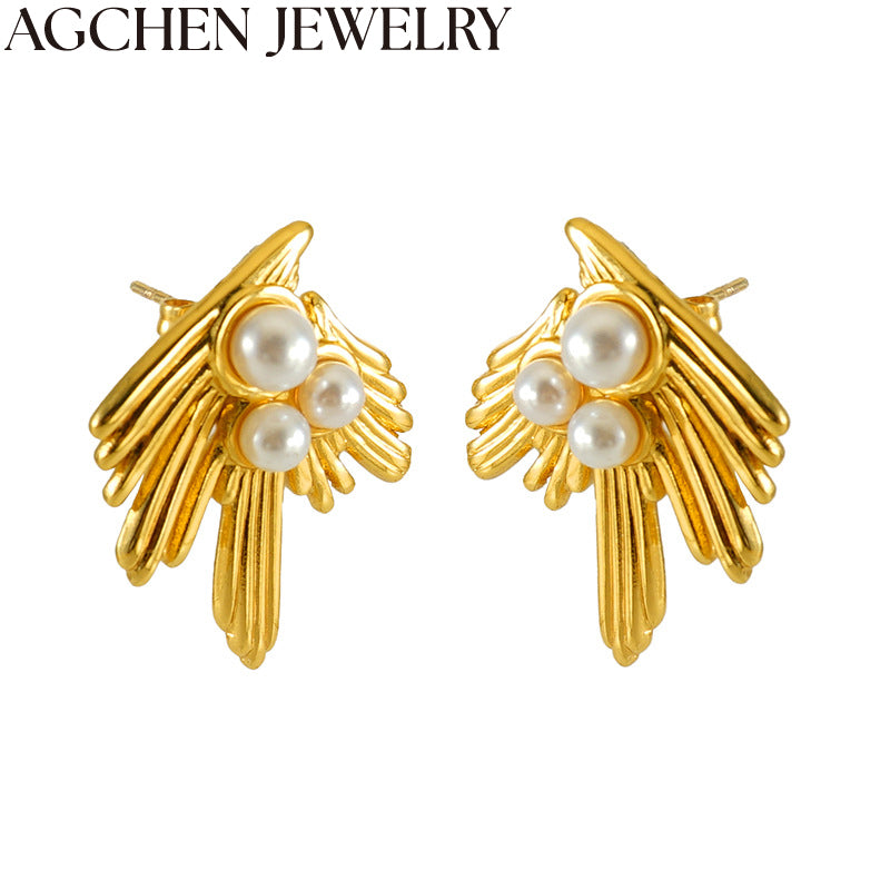 AG Women's Gold Pearl Stud Earrings