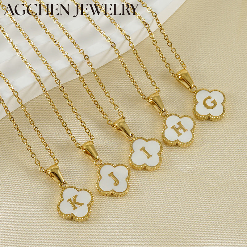 AG Stainless Steel White Shell Letter Necklace