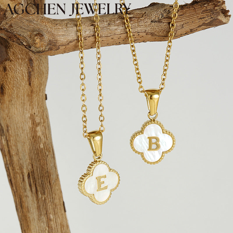 AG Stainless Steel White Shell Letter Necklace