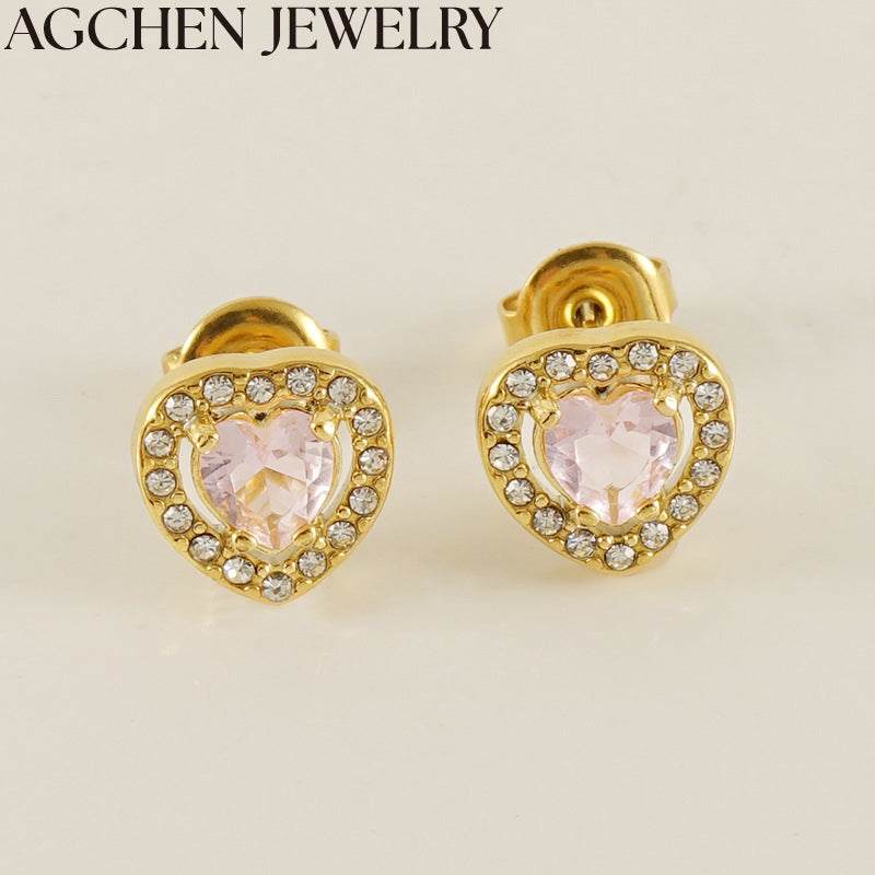 AG Heart Zirconia Stud Earrings