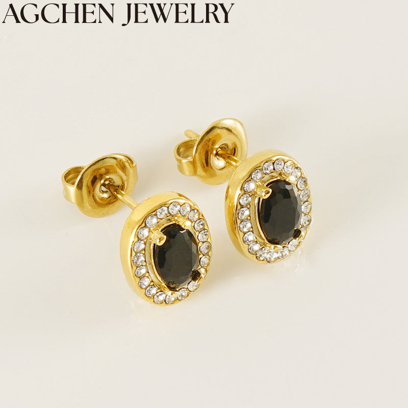 AG Oval Women's Zirconia Stud Earrings