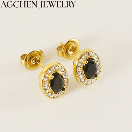 AG Oval Women's Zirconia Stud Earrings