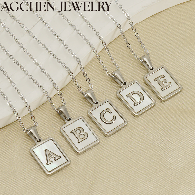 AG Square Shell Letter Pendant Necklace