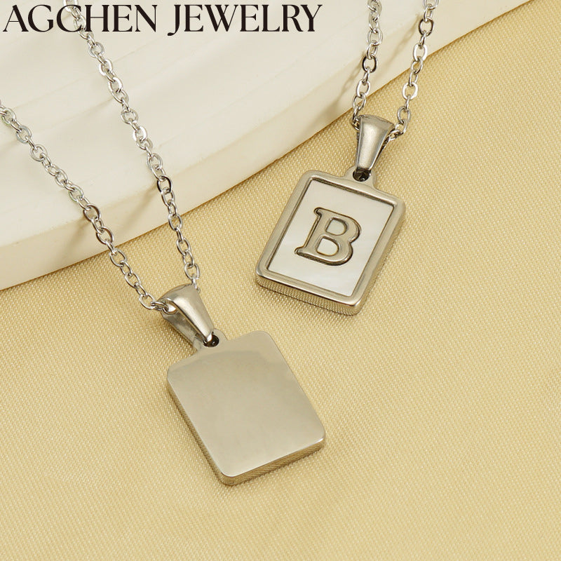 AG Square Shell Letter Pendant Necklace