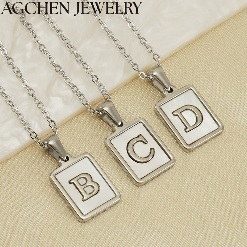 AG Square Shell Letter Pendant Necklace