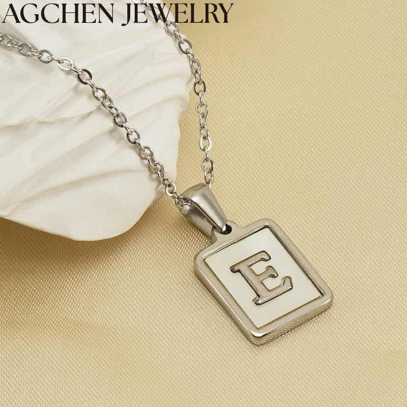 AG Square Shell Letter Pendant Necklace