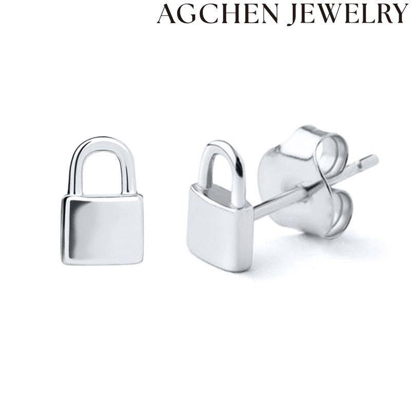AG Lock-Shaped Stud Earrings