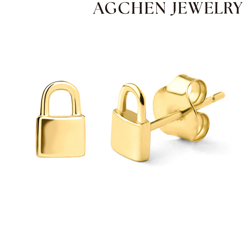 AG Lock-Shaped Stud Earrings