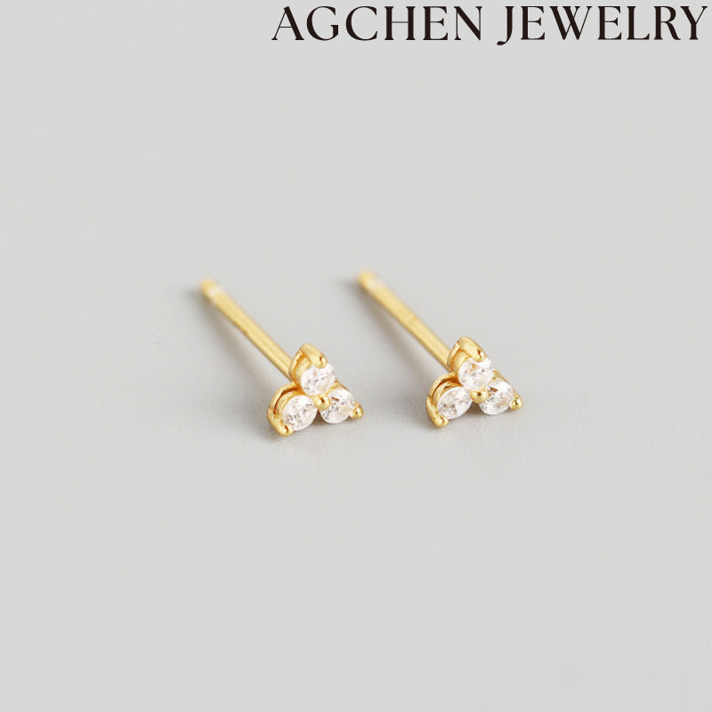 AG Three Stone Zircon Stud Earrings