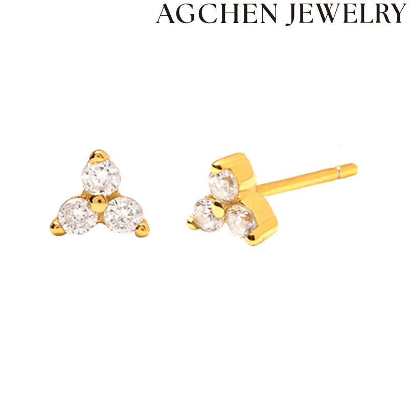 AG Three Stone Zircon Stud Earrings