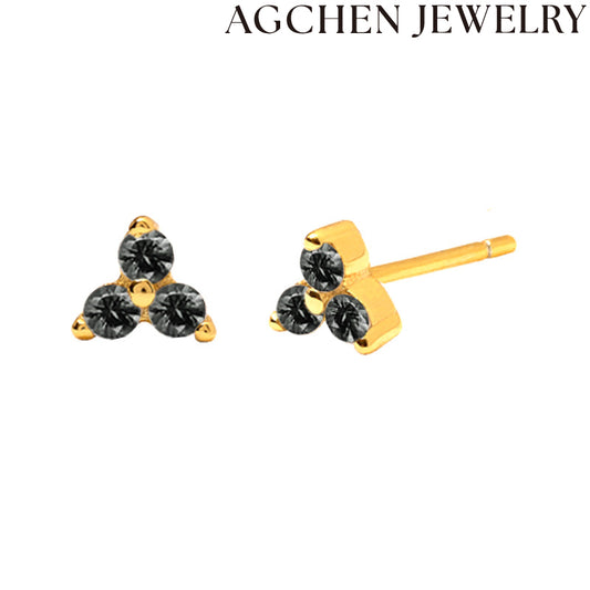 AG Three Stone Zircon Stud Earrings