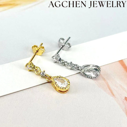 AG Teardrop Zirconia Stud Earrings