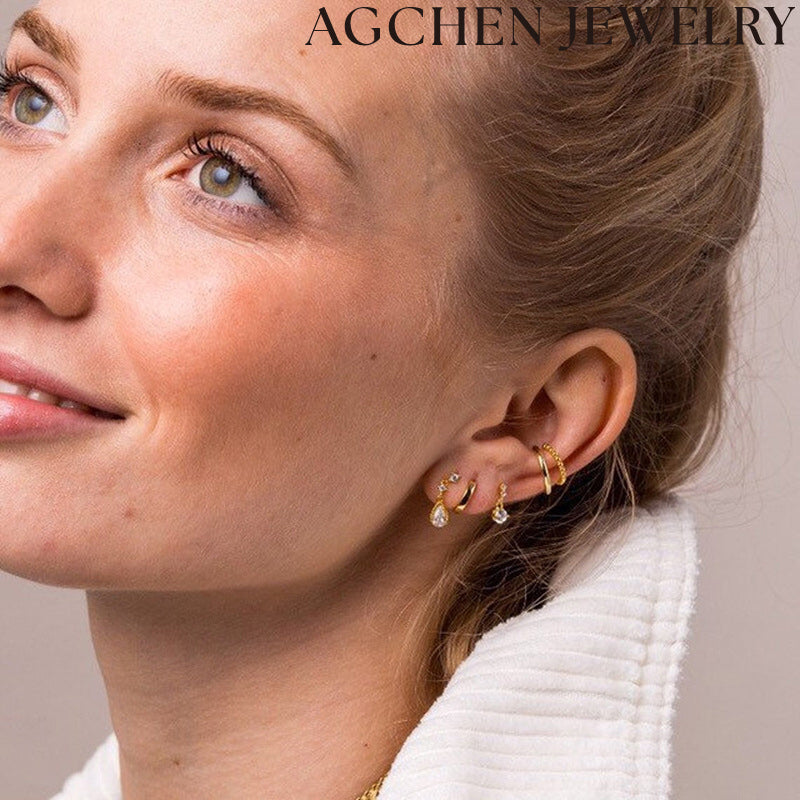 AG Teardrop Zirconia Stud Earrings