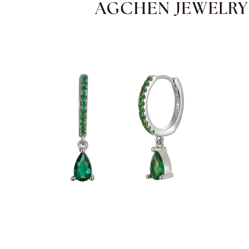 AG Deep Green Teardrop Zircon Earrings