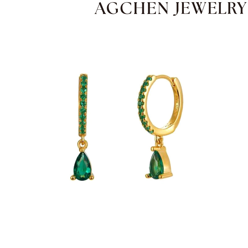 AG Deep Green Teardrop Zircon Earrings