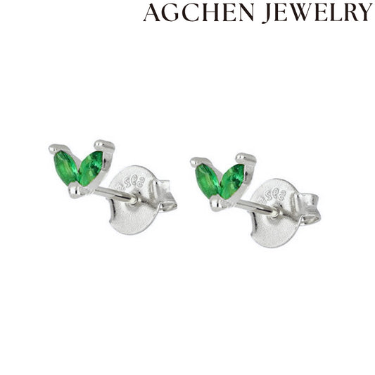 AG Tiny Leaf Zircon Earrings