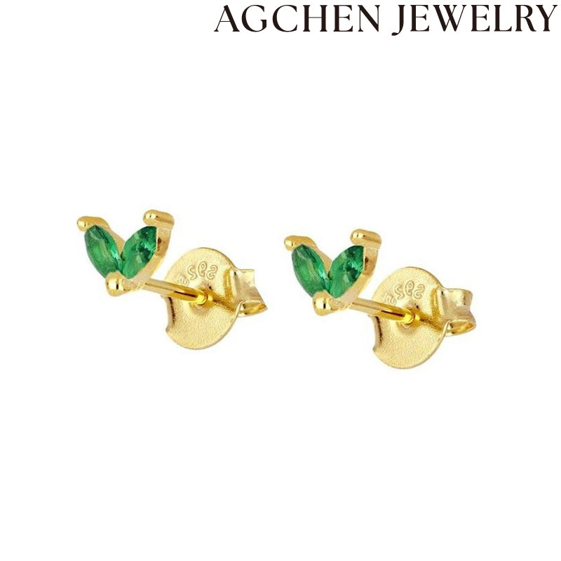AG Tiny Leaf Zircon Earrings