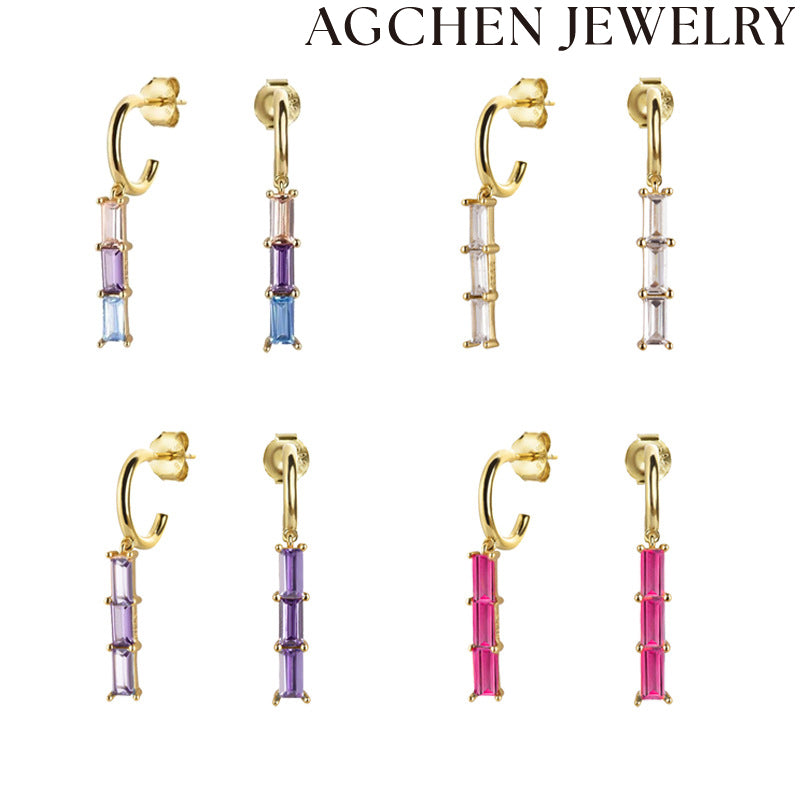 AG Light Rectangle Zirconia Earrings
