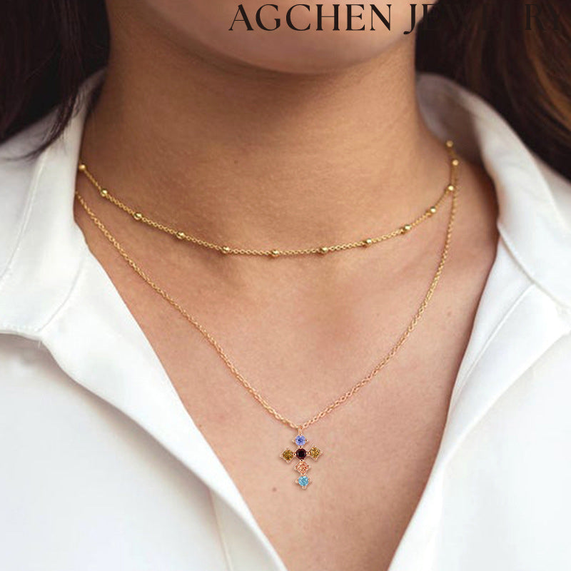 AG Colorful Zircon Cross Necklace