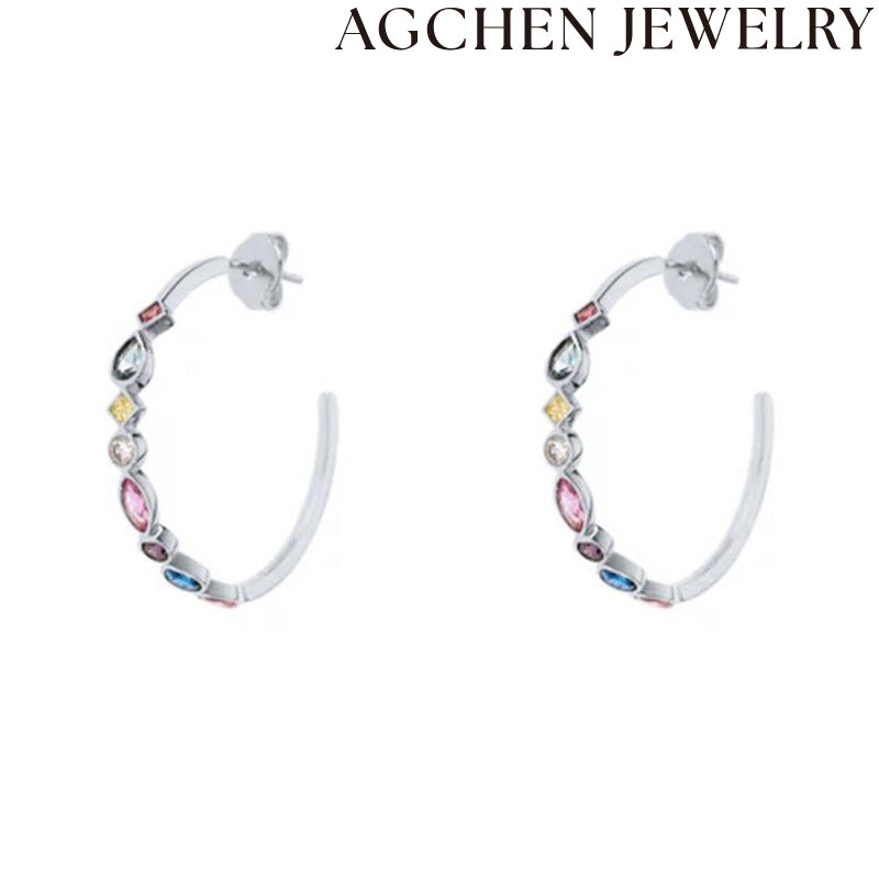 AG Heart-Shaped Multicolor Zirconia Earrings