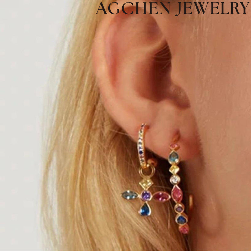 AG Heart-Shaped Multicolor Zirconia Earrings