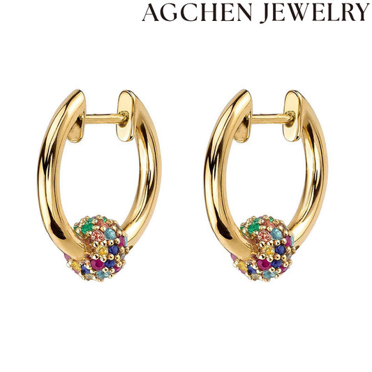 AG Colorful Sphere Zirconia Earrings