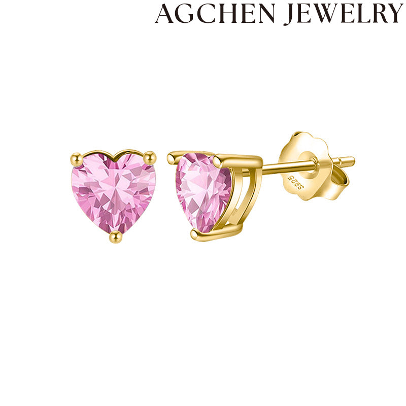 AG Multicolor Heart Zircon Earrings