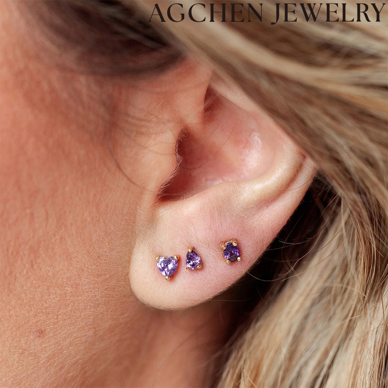 AG Multicolor Heart Zircon Earrings