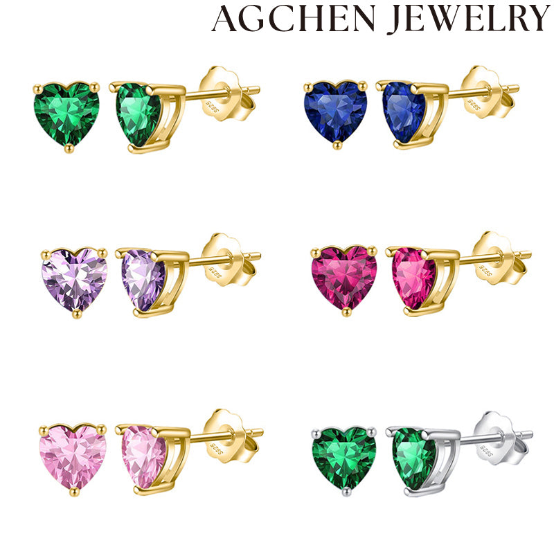 AG Multicolor Heart Zircon Earrings