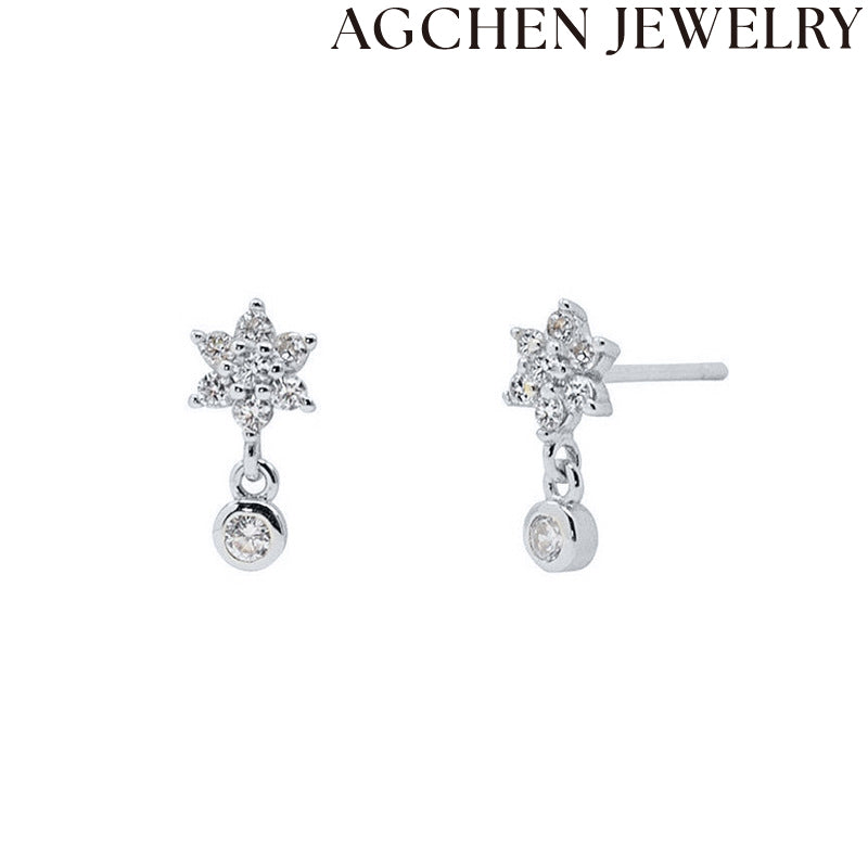 AG Hexagonal Star Zircon Stud Earrings