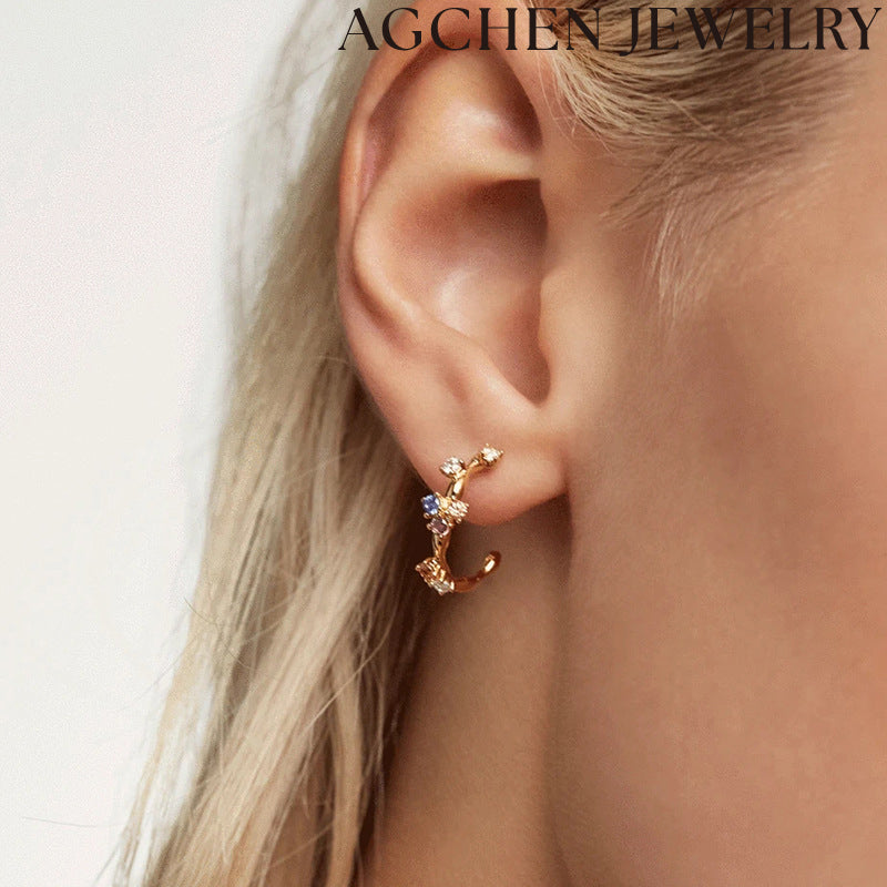 AG Colorful Zirconia Flower Earrings