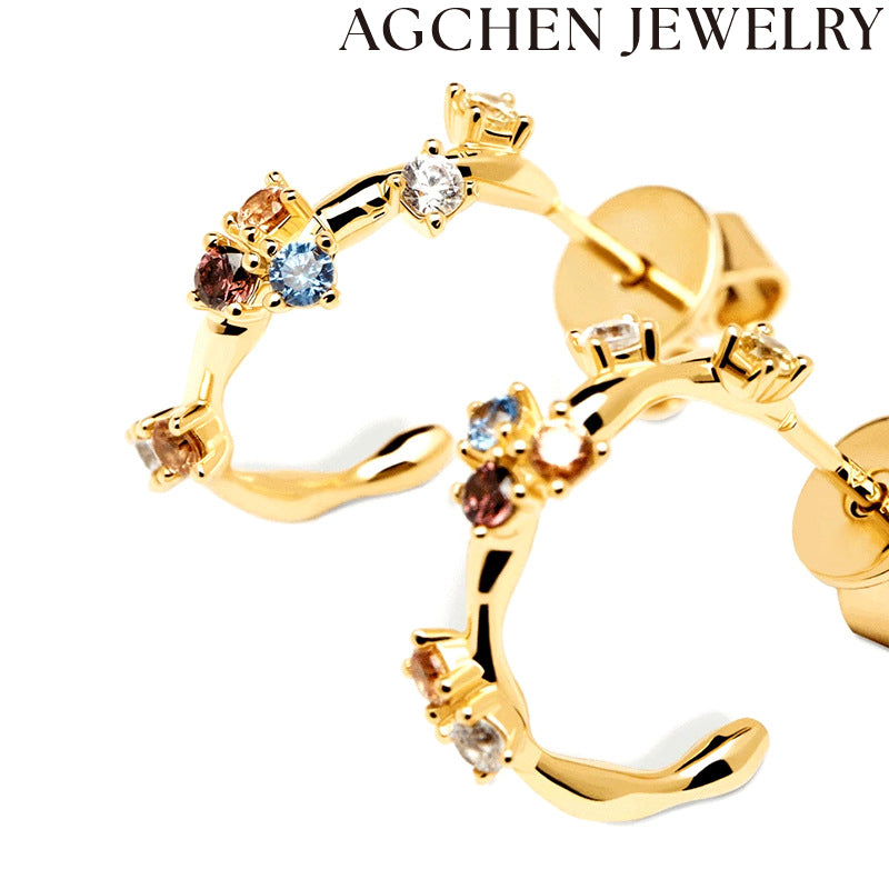 AG Colorful Zirconia Flower Earrings