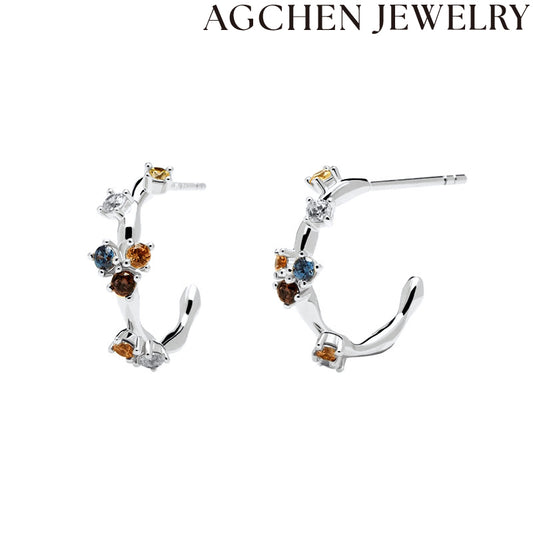 AG Colorful Zirconia Flower Earrings