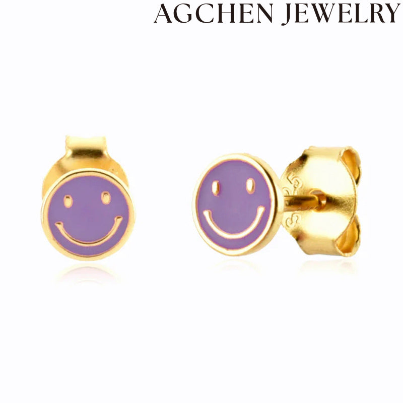 AG Purple Smiling Face Earrings