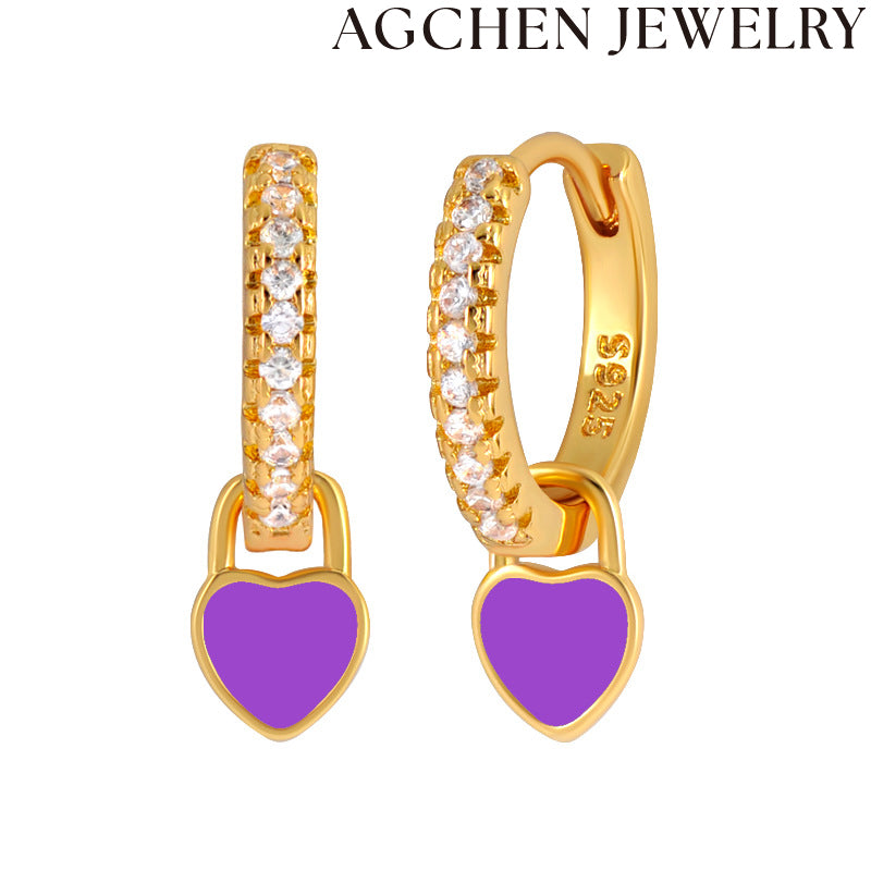 AG Purple Heart with Zirconia Hoop Earrings