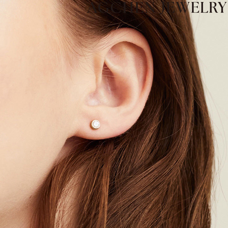 AG Round Zirconia Stud Earrings