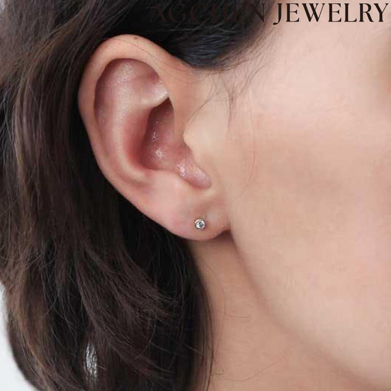 AG Round Zirconia Stud Earrings