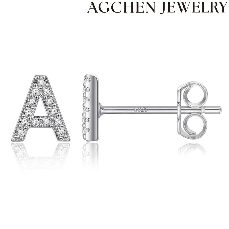 AG Letter Initial Zircon Stud Earrings